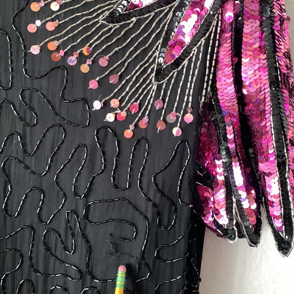 Laurence Kazar Black Pink Beaded Vintage dress - Picture 8 of 13